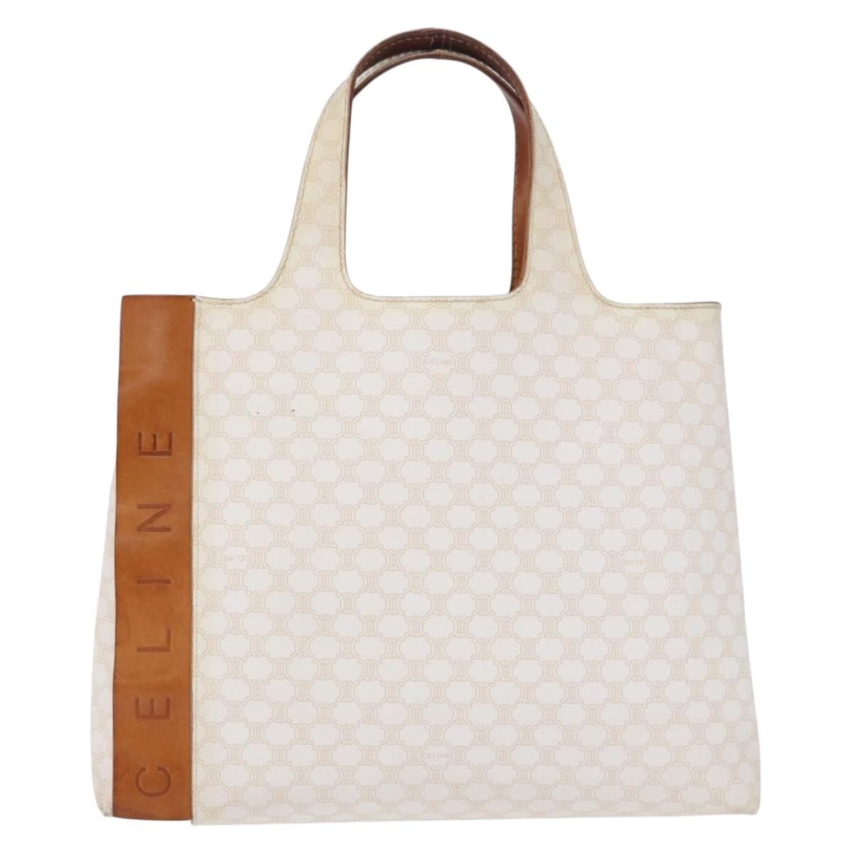 CELINE Macadam Hand Bag PVC Leather White Auth BA14782