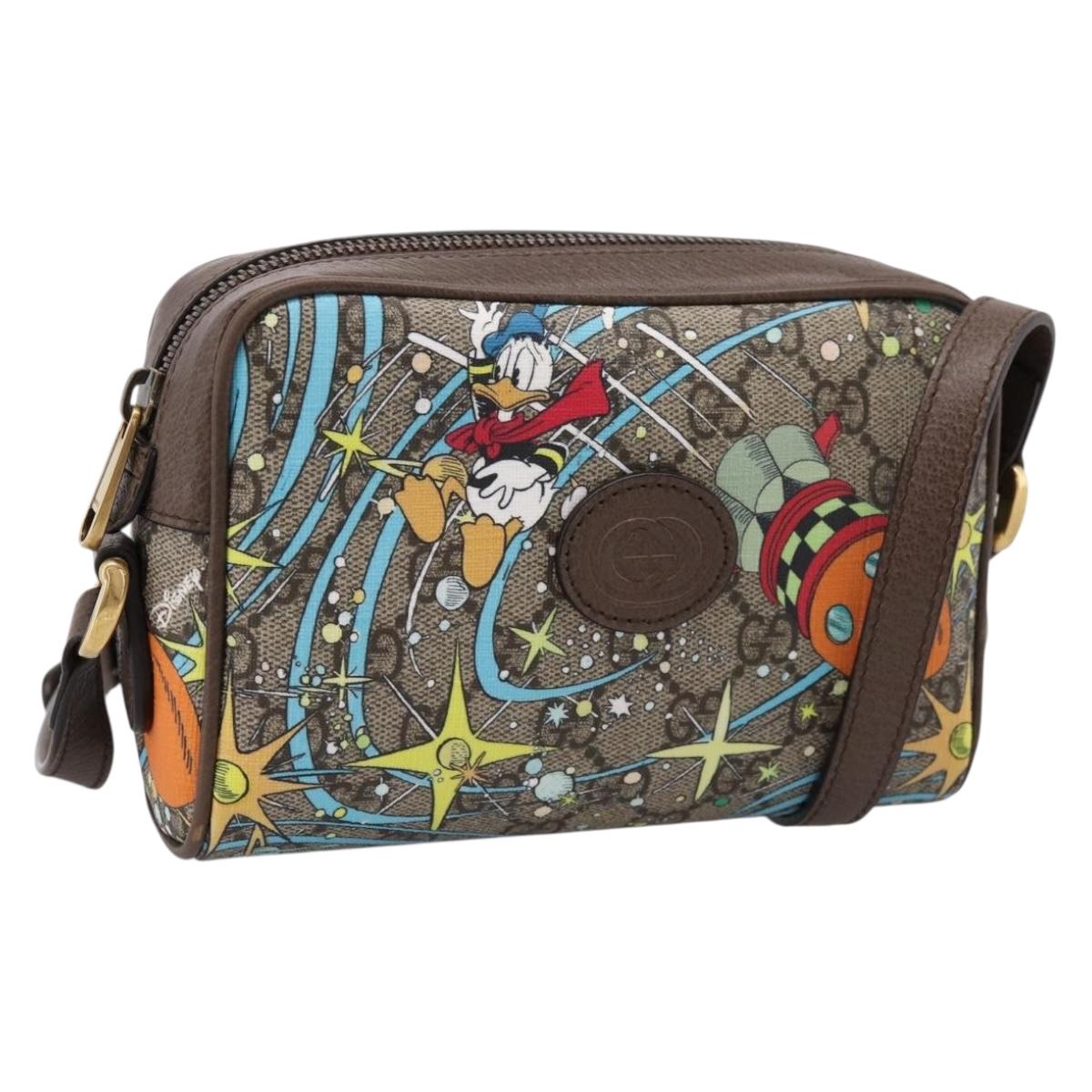 GUCCI GG Supreme Disney Donald Shoulder Bag PVC Beige 648124 Auth BA14784SAM