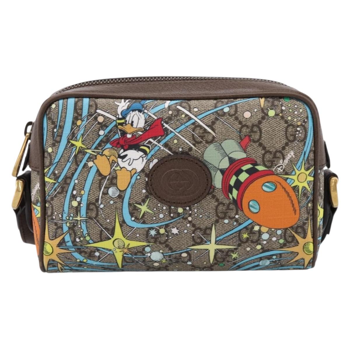 GUCCI GG Supreme Disney Donald Shoulder Bag PVC Beige 648124 Auth BA14784SAM