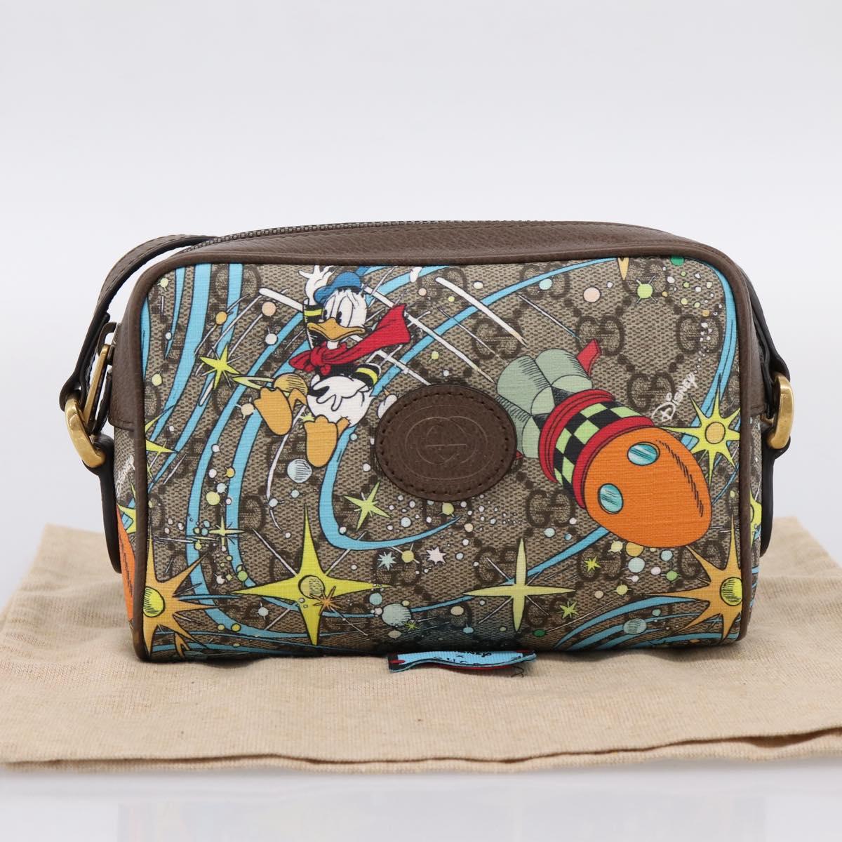 GUCCI GG Supreme Disney Donald Shoulder Bag PVC Beige 648124 Auth BA14784SAM