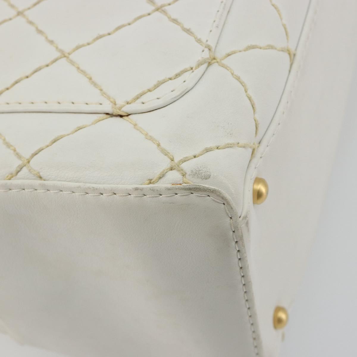 CHANEL Wild stitch Hand Bag Leather White Gold Tone CC Auth BA14785A