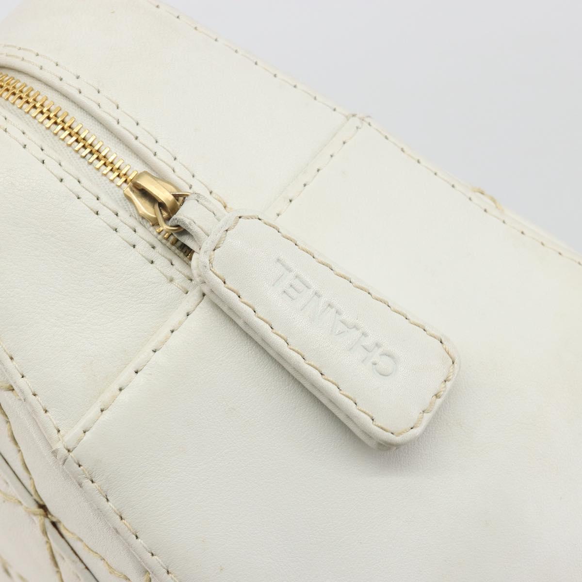 CHANEL Wild stitch Hand Bag Leather White Gold Tone CC Auth BA14785A