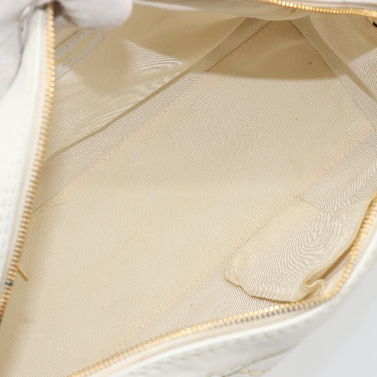 CHANEL Wild stitch Hand Bag Leather White Gold Tone CC Auth BA14785A