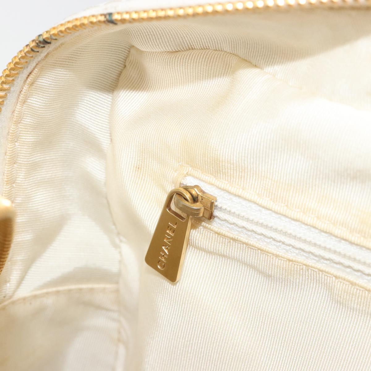 CHANEL Wild stitch Hand Bag Leather White Gold Tone CC Auth BA14785A