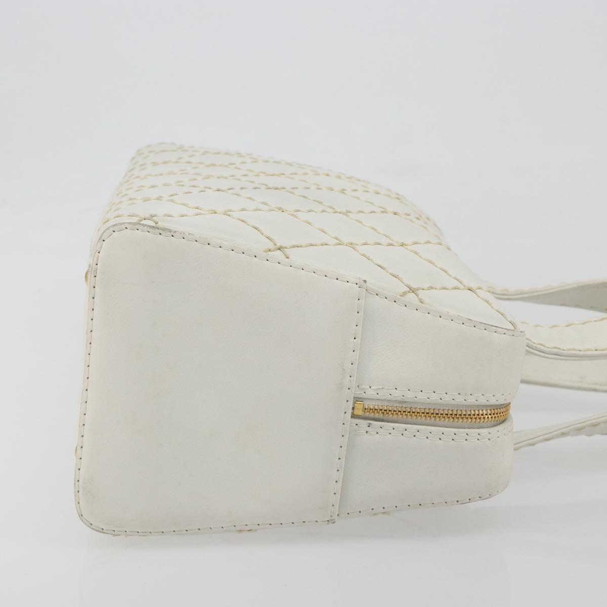 CHANEL Wild stitch Hand Bag Leather White Gold Tone CC Auth BA14785A