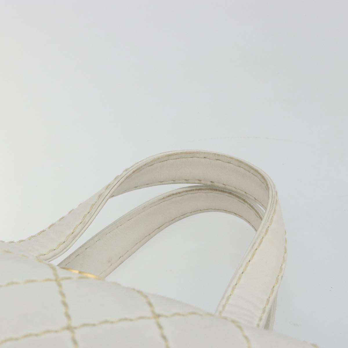 CHANEL Wild stitch Hand Bag Leather White Gold Tone CC Auth BA14785A