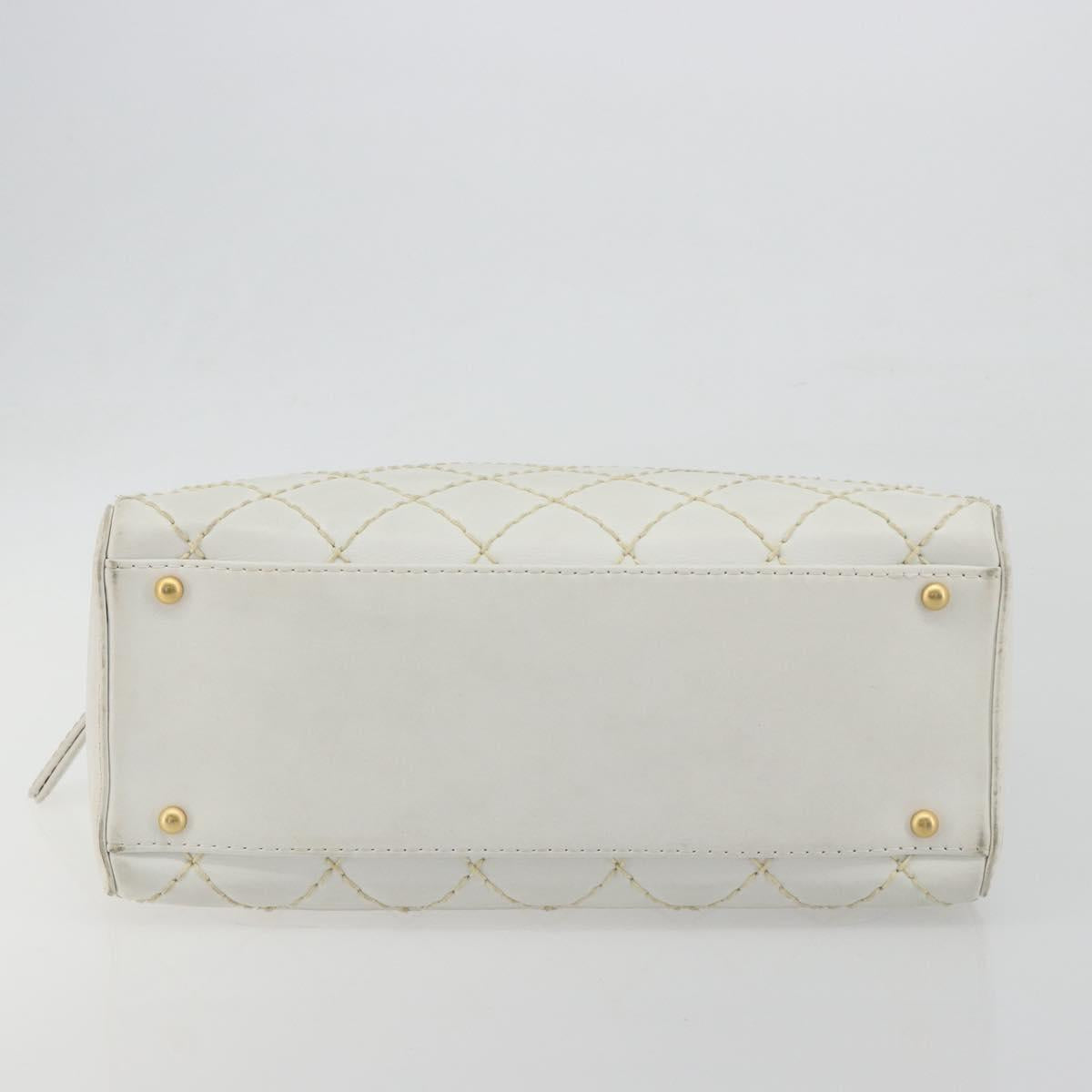 CHANEL Wild stitch Hand Bag Leather White Gold Tone CC Auth BA14785A