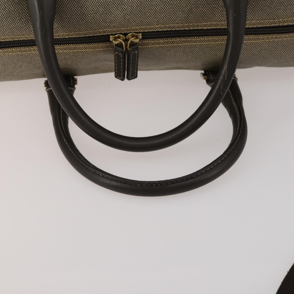 Salvatore Ferragamo Boston Bag Canvas 2way Khaki Gold Tone Auth BA14791