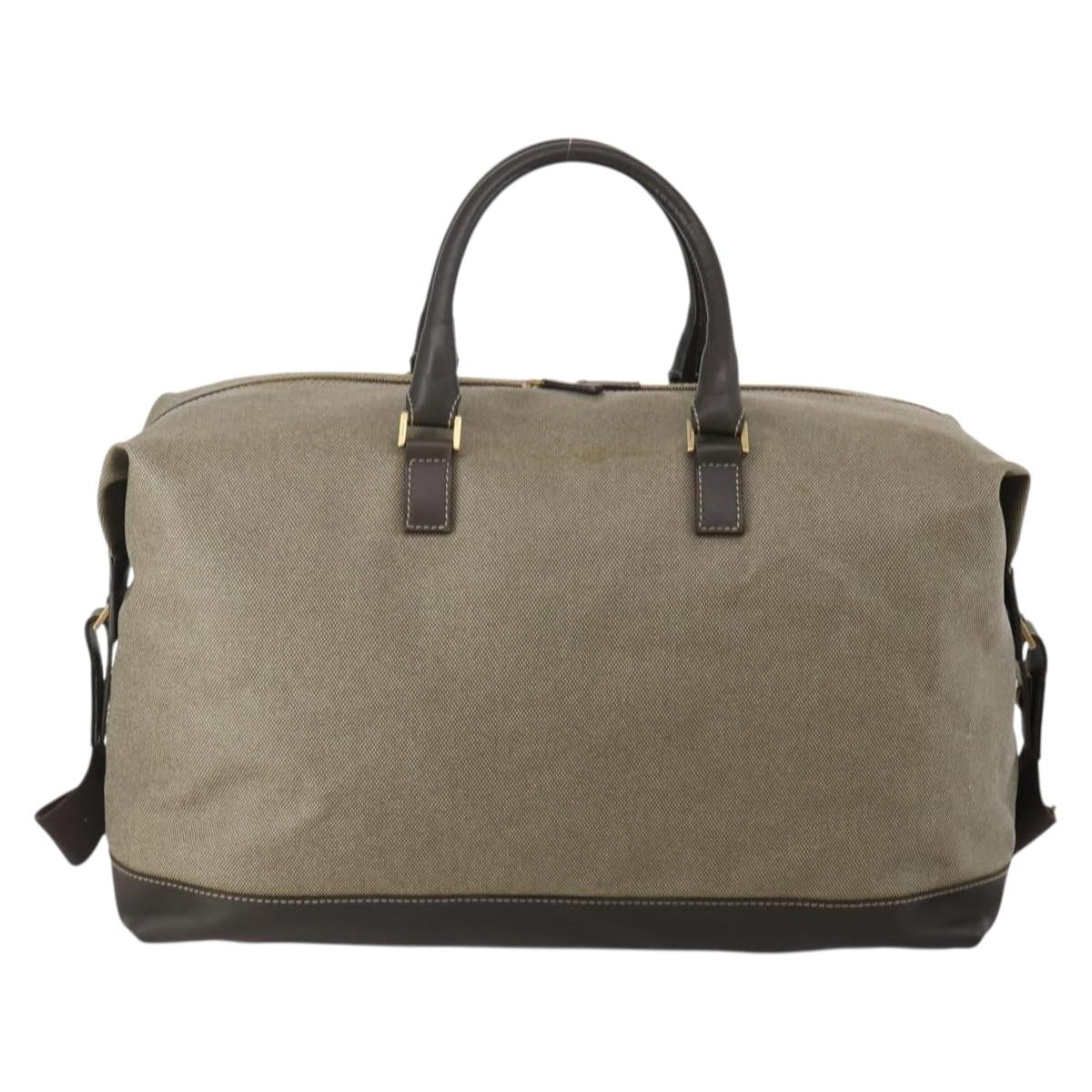Salvatore Ferragamo Boston Bag Canvas 2way Khaki Gold Tone Auth BA14791