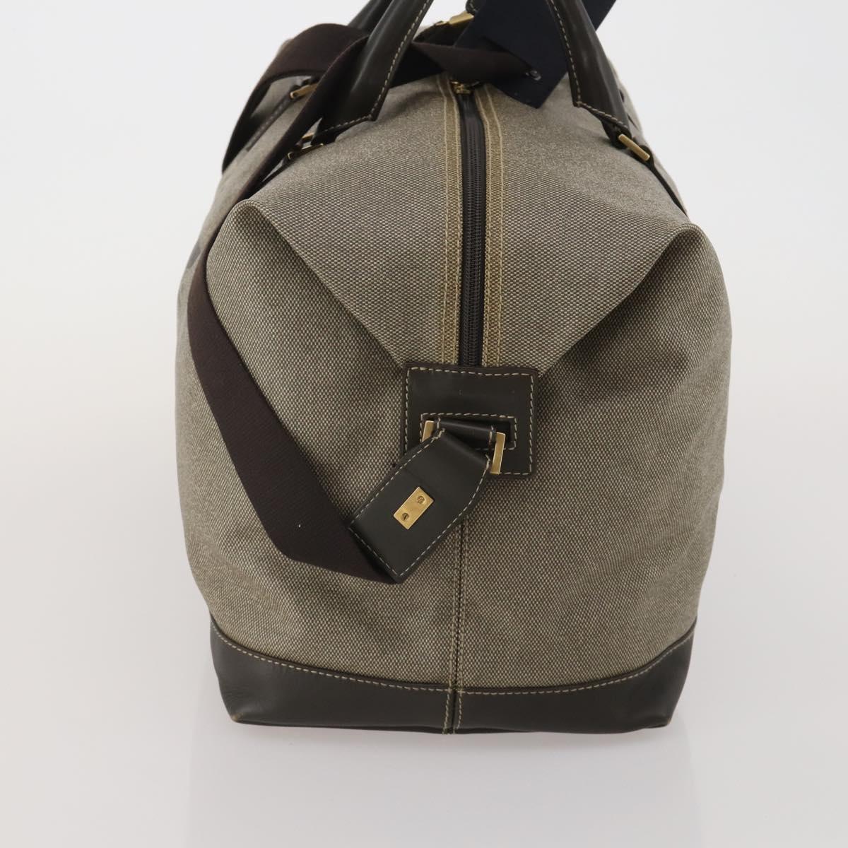 Salvatore Ferragamo Boston Bag Canvas 2way Khaki Gold Tone Auth BA14791