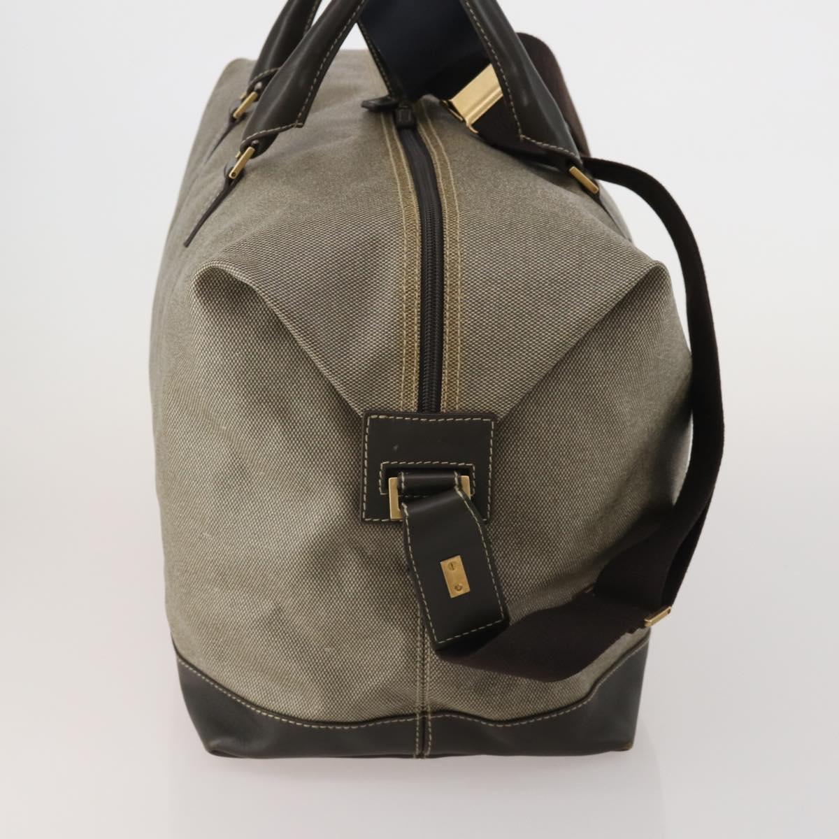 Salvatore Ferragamo Boston Bag Canvas 2way Khaki Gold Tone Auth BA14791