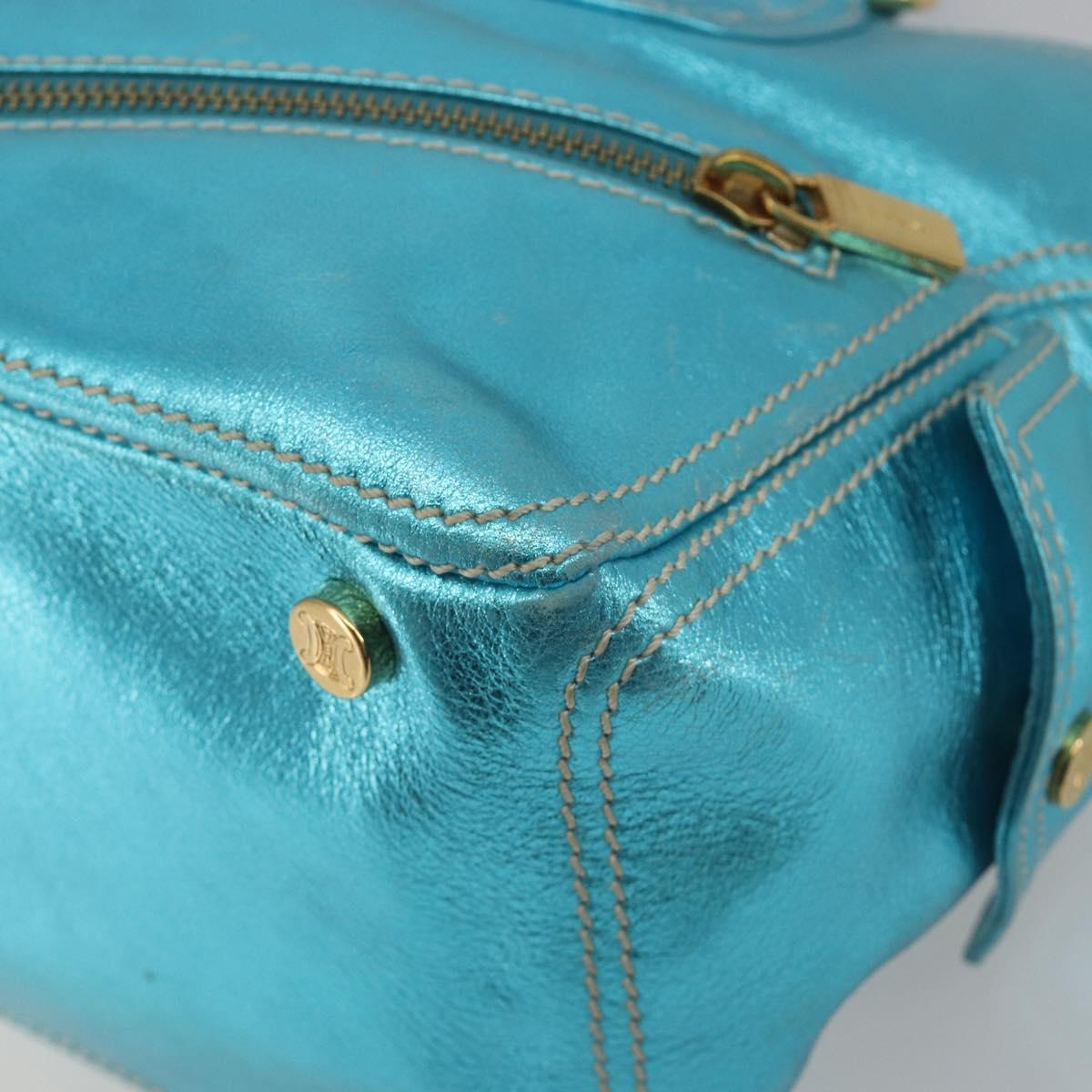CELINE Boogie Bag Hand Bag Leather Blue Gold Tone Auth BA14792V