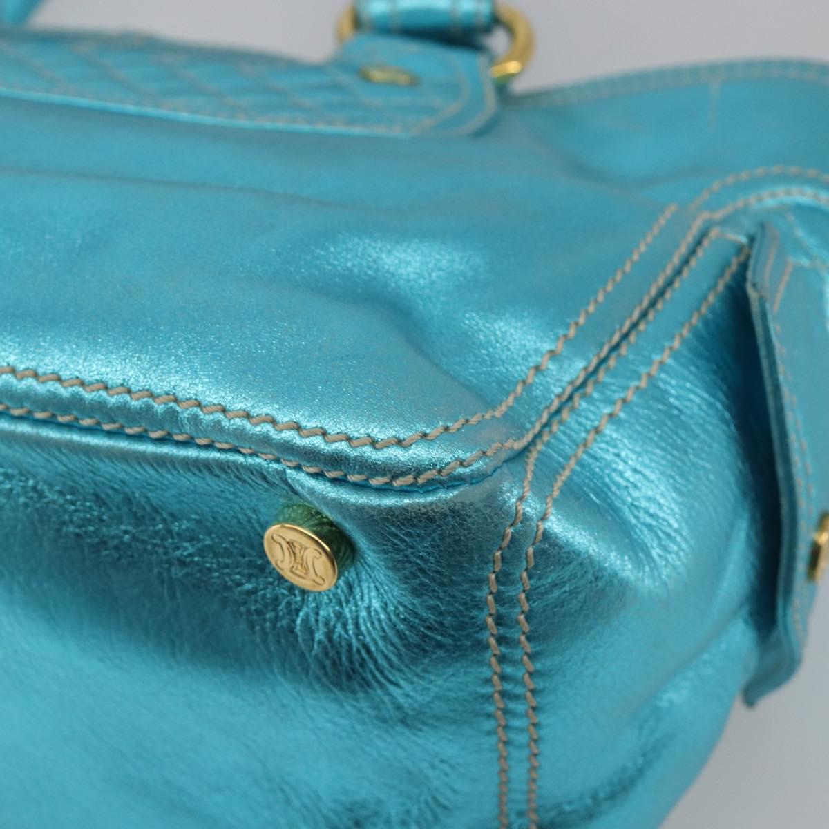 CELINE Boogie Bag Hand Bag Leather Blue Gold Tone Auth BA14792V