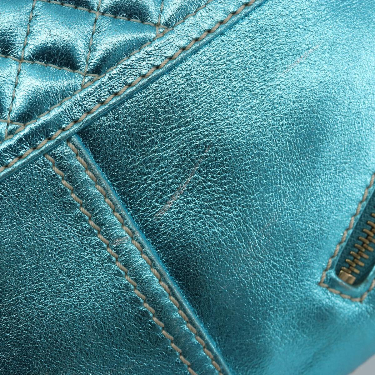 CELINE Boogie Bag Hand Bag Leather Blue Gold Tone Auth BA14792V