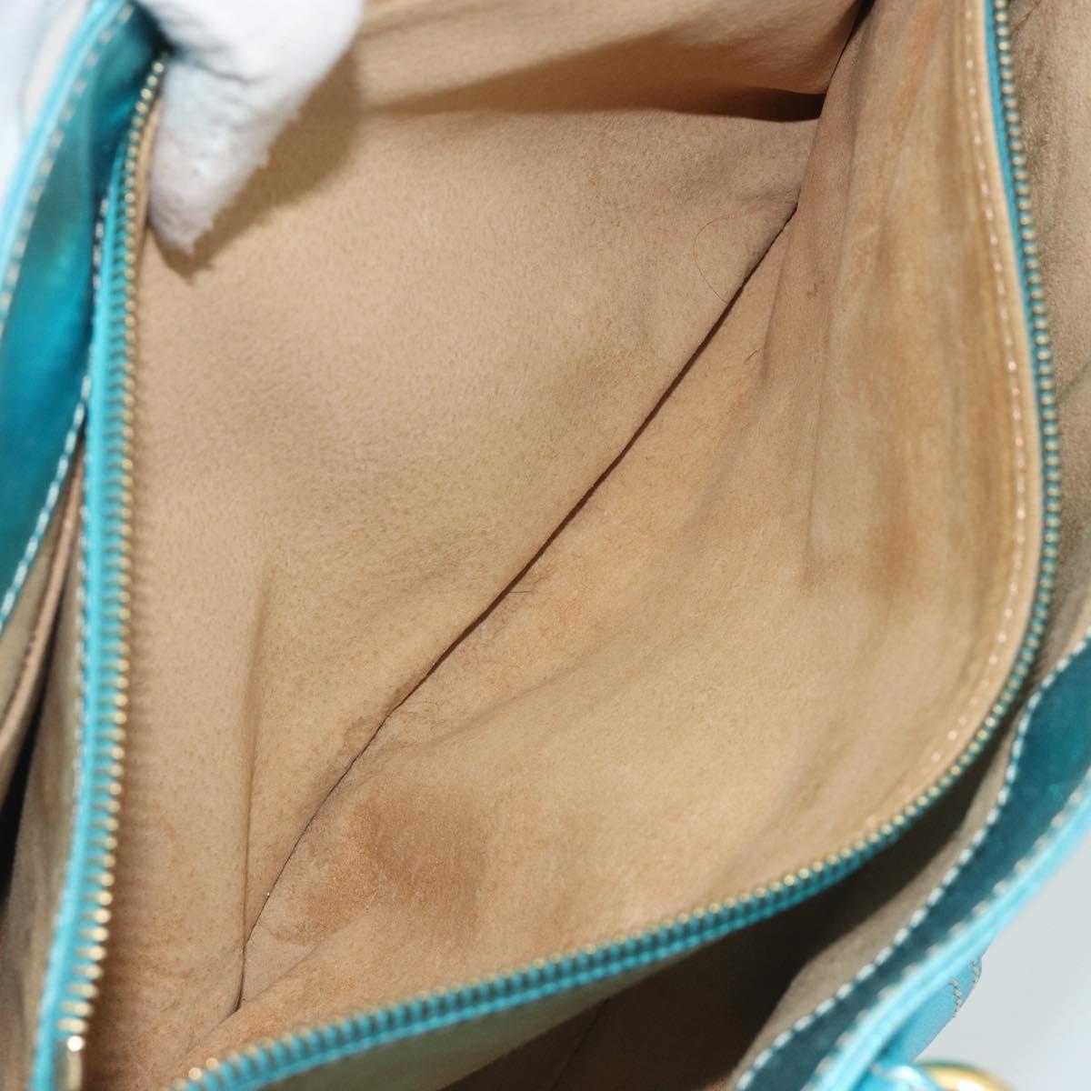 CELINE Boogie Bag Hand Bag Leather Blue Gold Tone Auth BA14792V