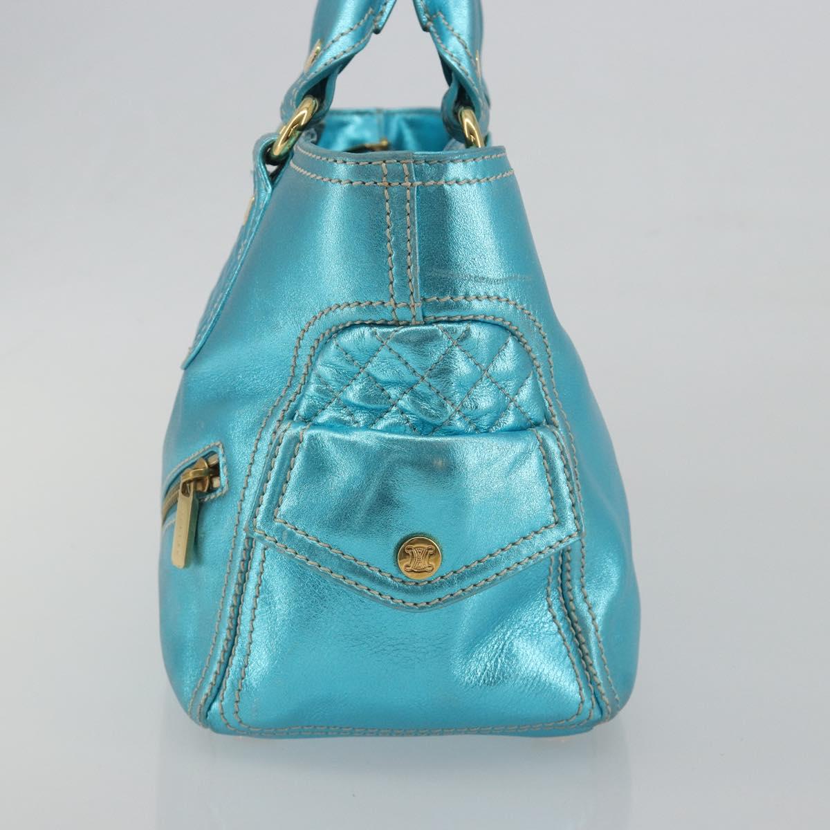 CELINE Boogie Bag Hand Bag Leather Blue Gold Tone Auth BA14792V