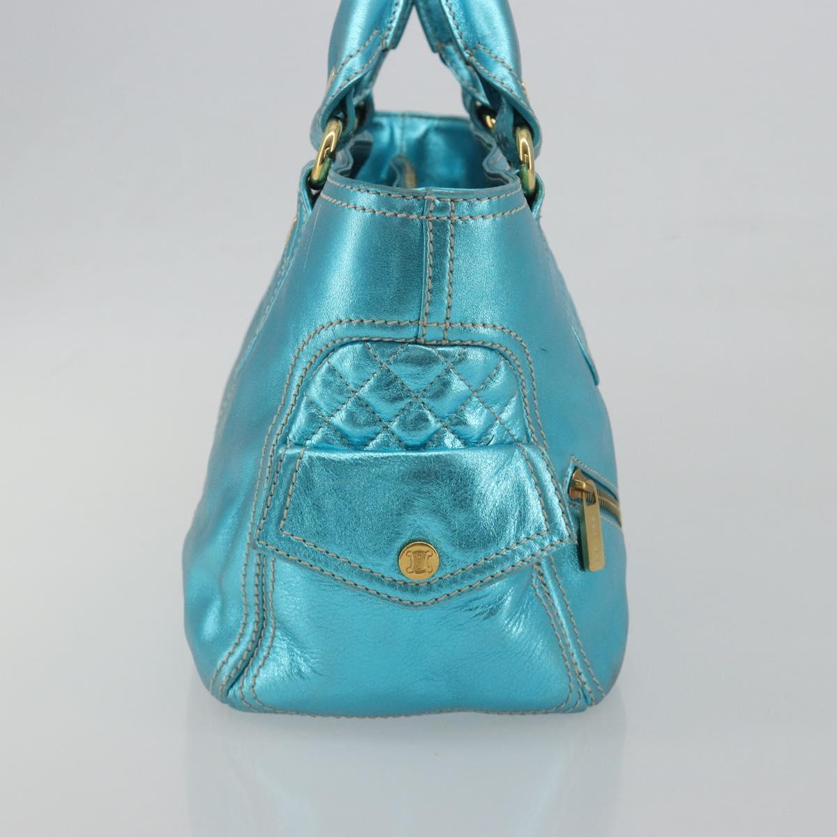 CELINE Boogie Bag Hand Bag Leather Blue Gold Tone Auth BA14792V