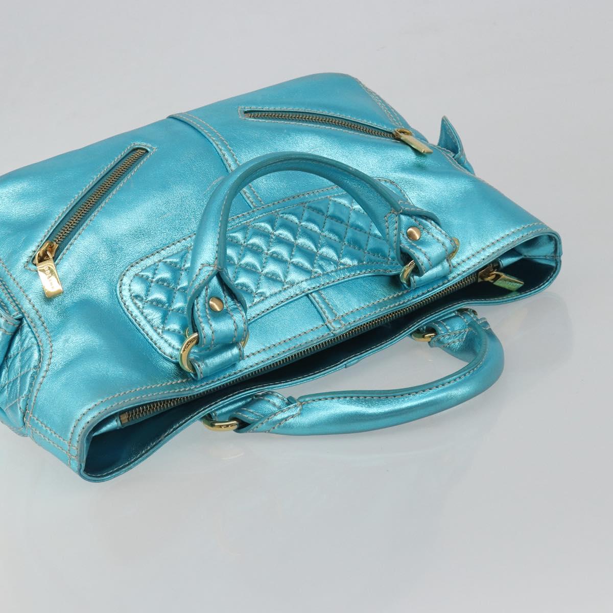 CELINE Boogie Bag Hand Bag Leather Blue Gold Tone Auth BA14792V