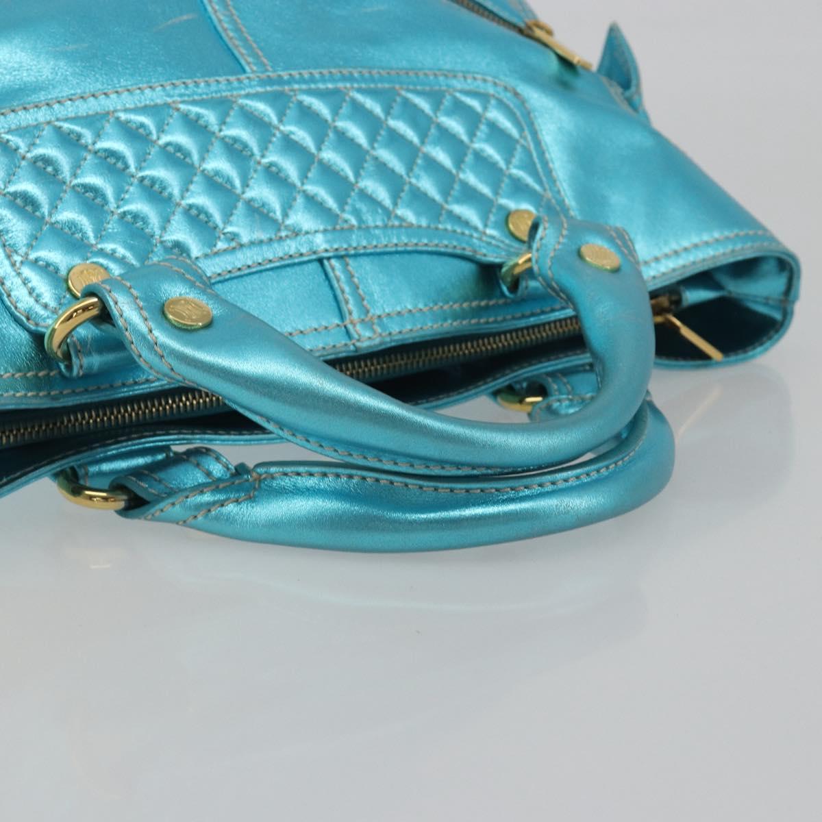 CELINE Boogie Bag Hand Bag Leather Blue Gold Tone Auth BA14792V