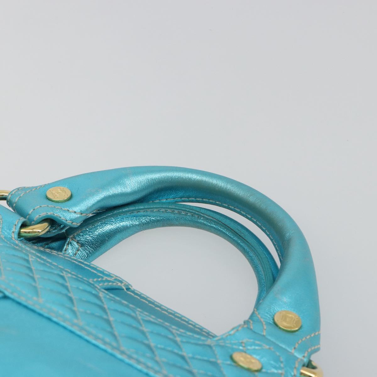 CELINE Boogie Bag Hand Bag Leather Blue Gold Tone Auth BA14792V