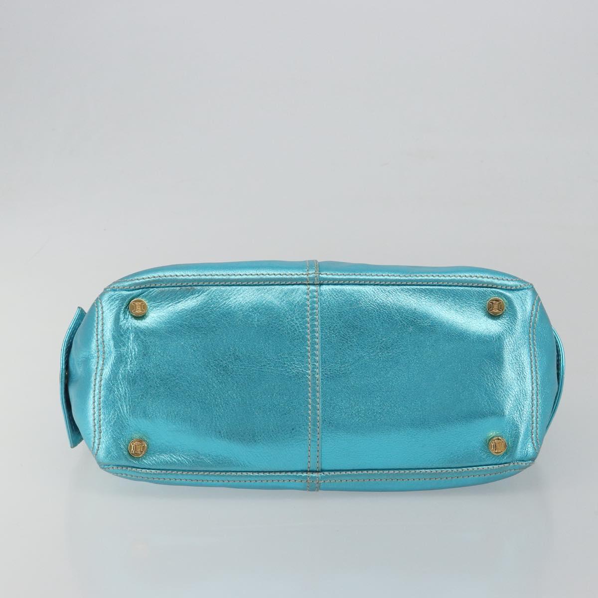 CELINE Boogie Bag Hand Bag Leather Blue Gold Tone Auth BA14792V