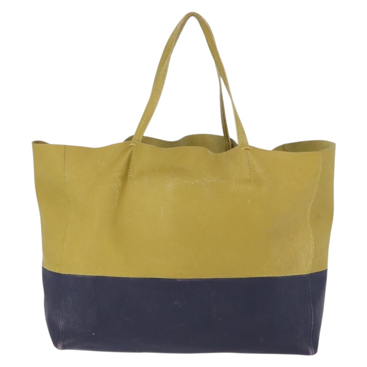 CELINE Horizontal Cabas Tote Bag Leather Khaki Navy Auth BA14793