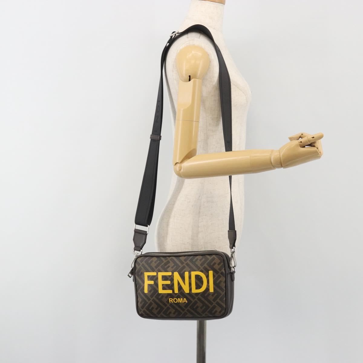 FENDI Zucca Shoulder Bag PVC Leather Brown Silver 7M0286 Auth BA14794V