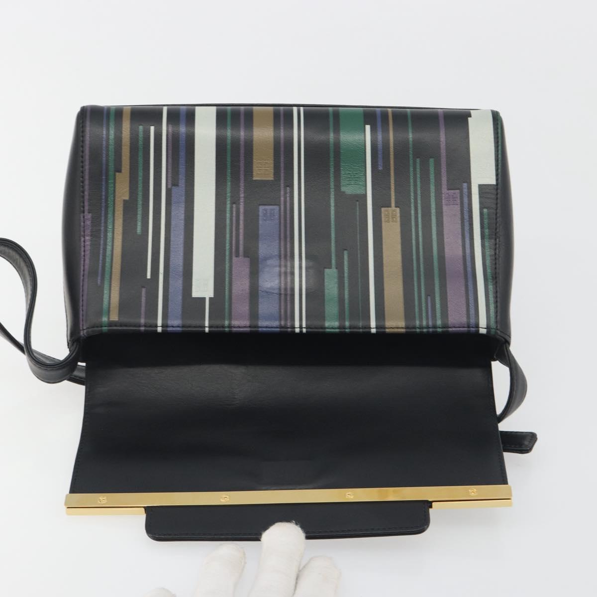 GIVENCHY Shoulder Bag Leather Black Gold Tone Auth BA14796A