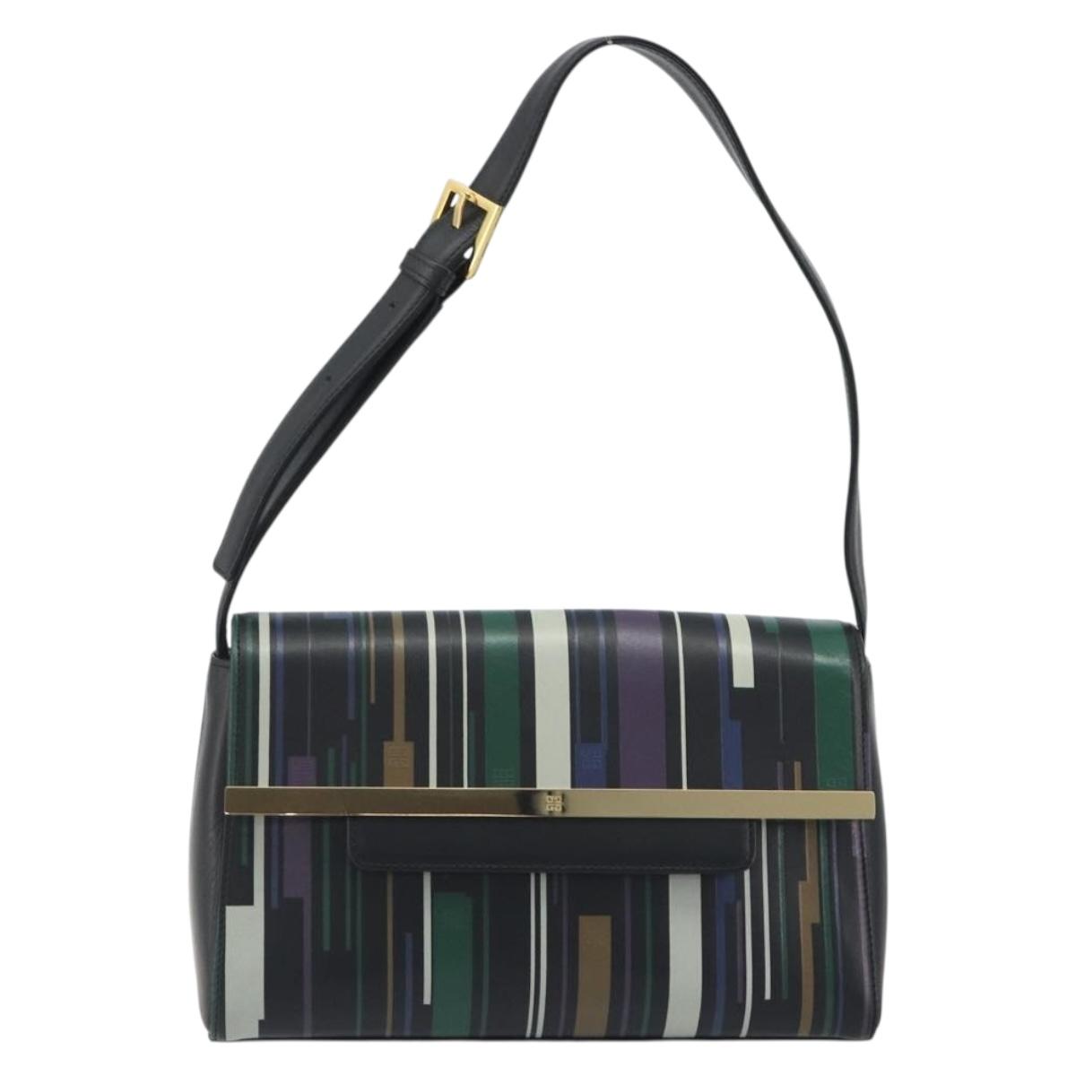 GIVENCHY Shoulder Bag Leather Black Gold Tone Auth BA14796A