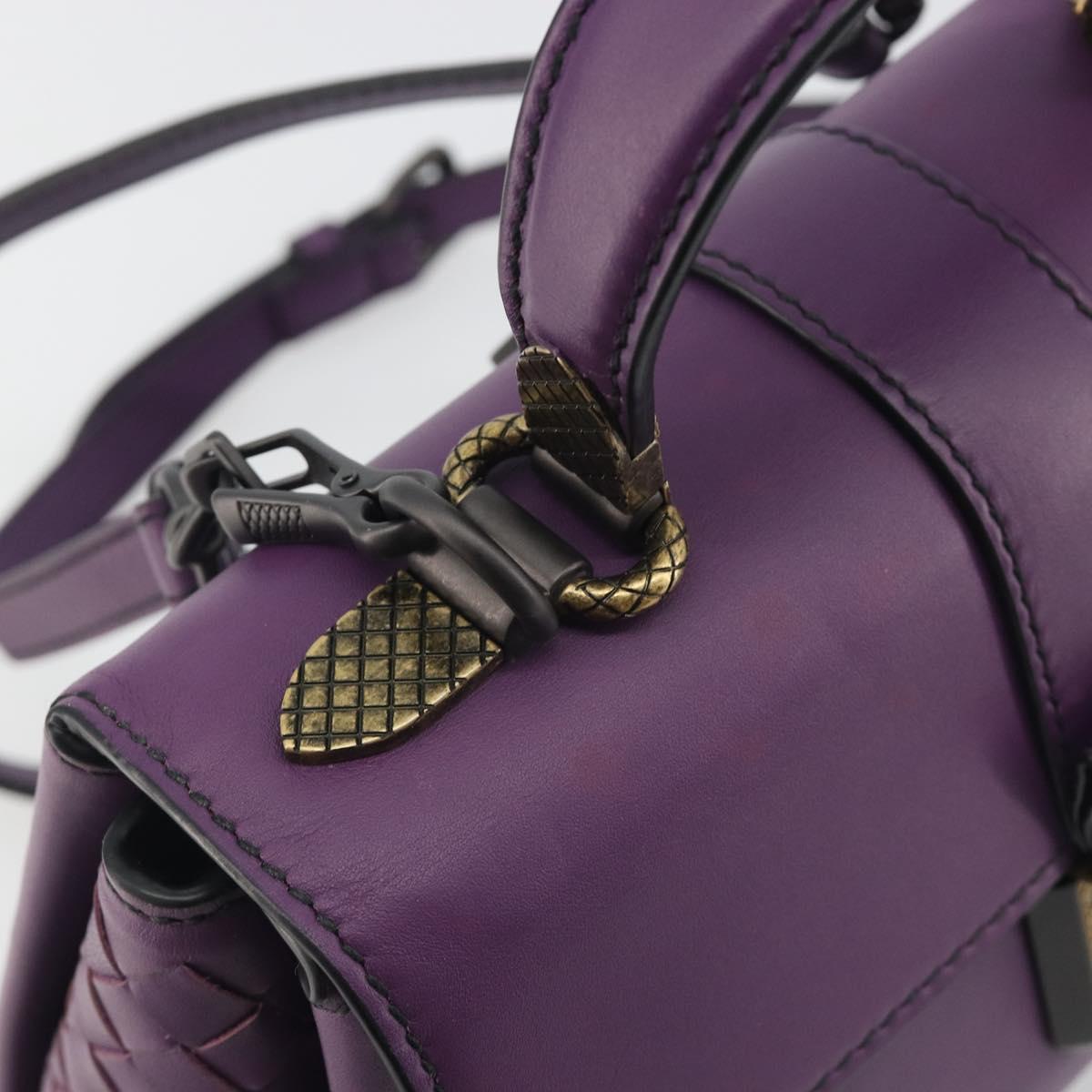 BOTTEGA VENETA INTRECCIATO Hand Bag Leather 2way Purple Gold Tone Auth BA14797V