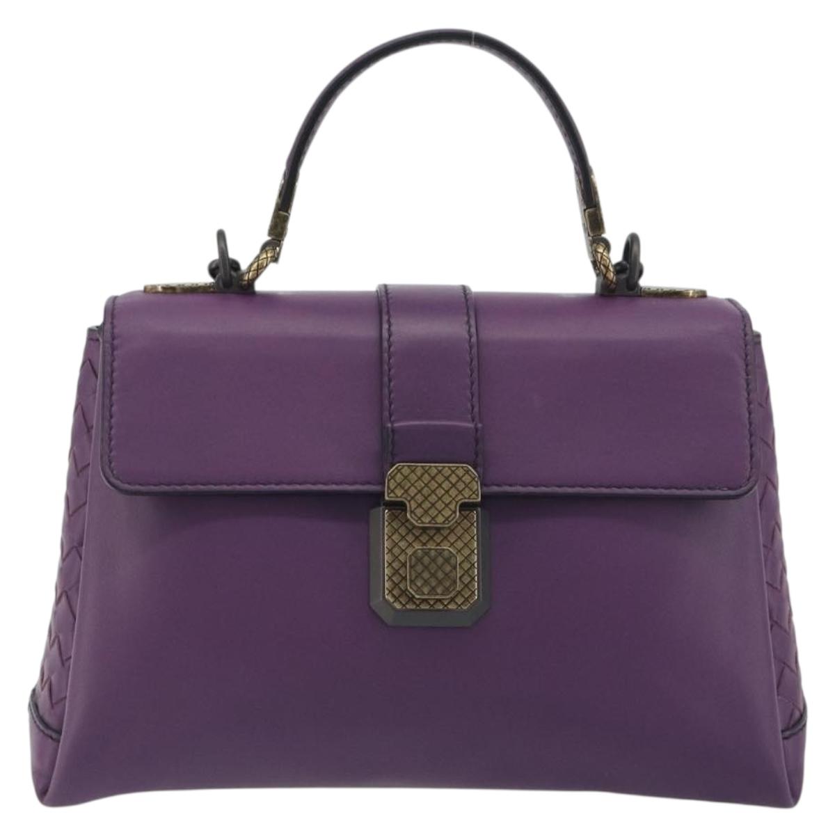 BOTTEGA VENETA INTRECCIATO Hand Bag Leather 2way Purple Gold Tone Auth BA14797V