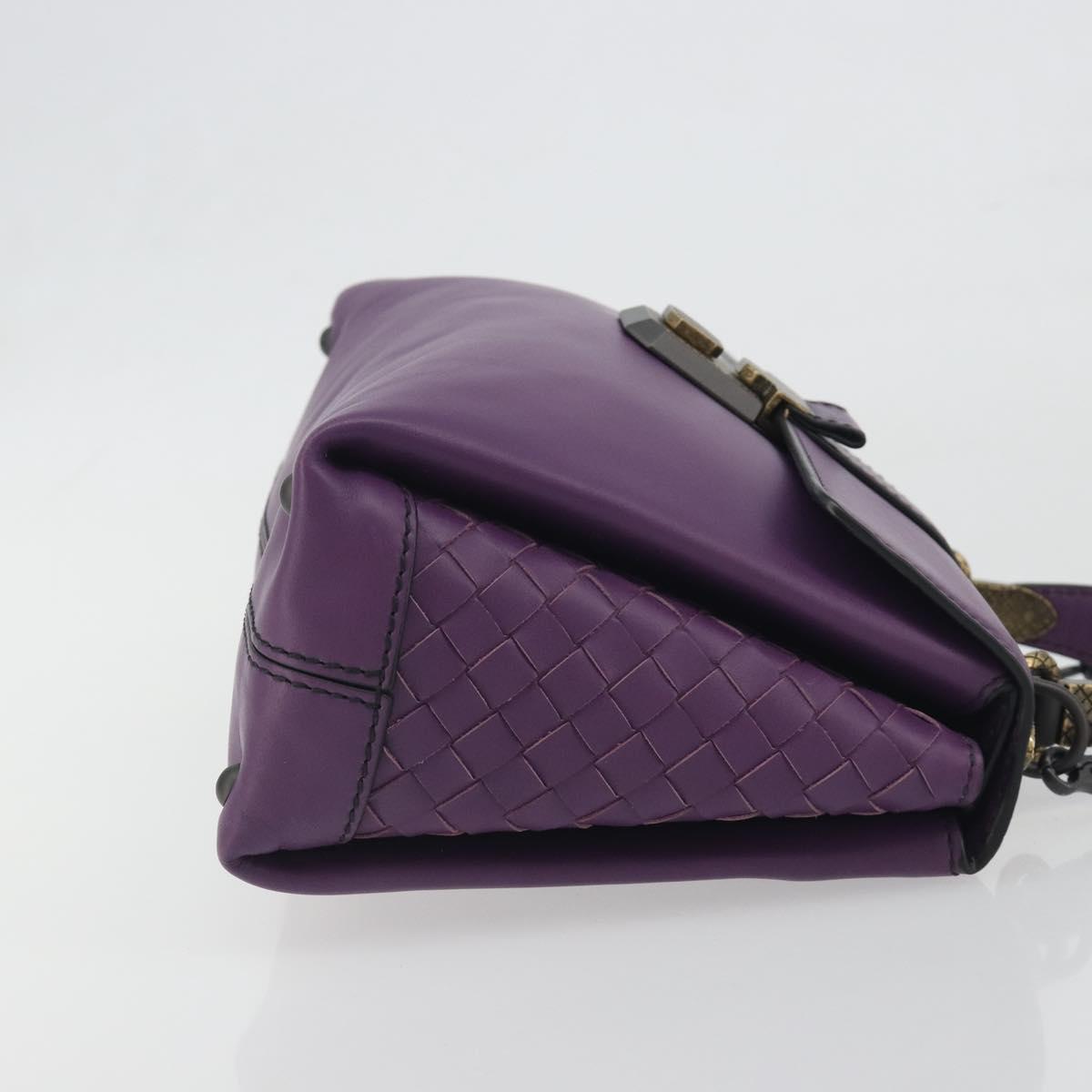 BOTTEGA VENETA INTRECCIATO Hand Bag Leather 2way Purple Gold Tone Auth BA14797V