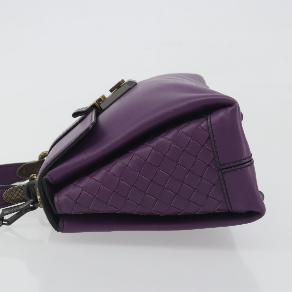 BOTTEGA VENETA INTRECCIATO Hand Bag Leather 2way Purple Gold Tone Auth BA14797V