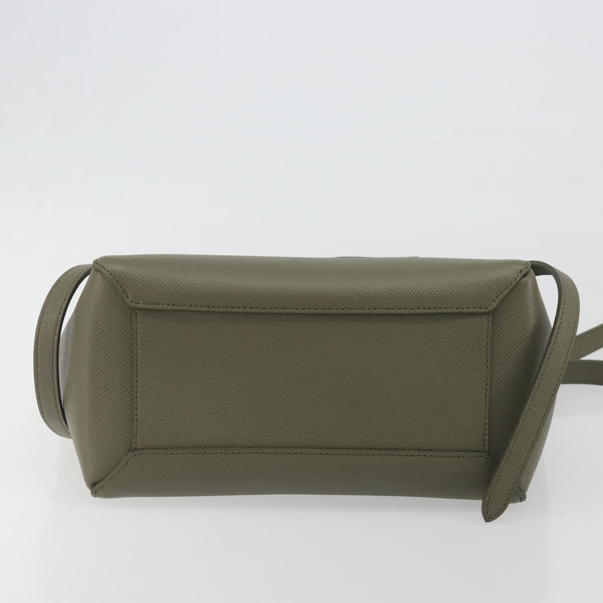 CELINE Belt Bag Leather Khaki Gold Tone Auth BA14799M