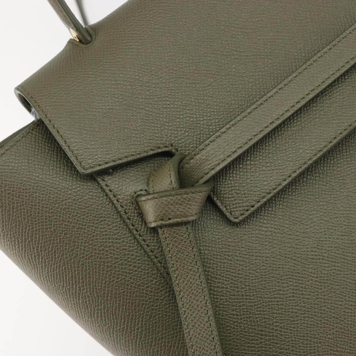 CELINE Belt Bag Leather Khaki Gold Tone Auth BA14799M