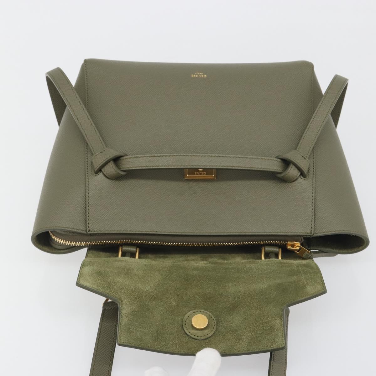 CELINE Belt Bag Leather Khaki Gold Tone Auth BA14799M