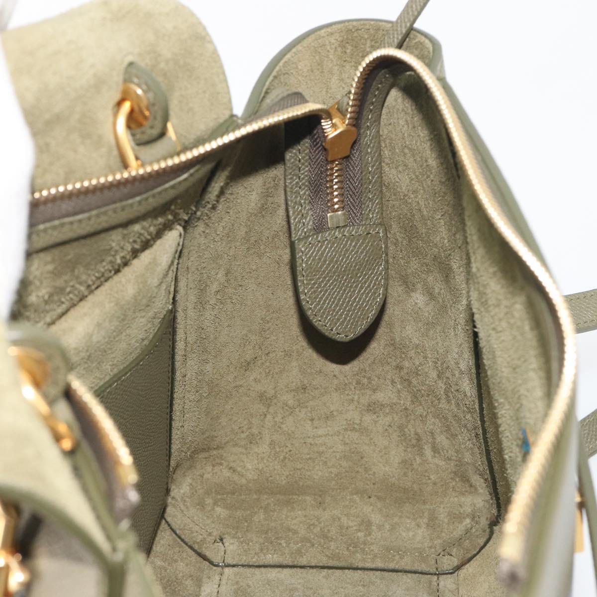 CELINE Belt Bag Leather Khaki Gold Tone Auth BA14799M