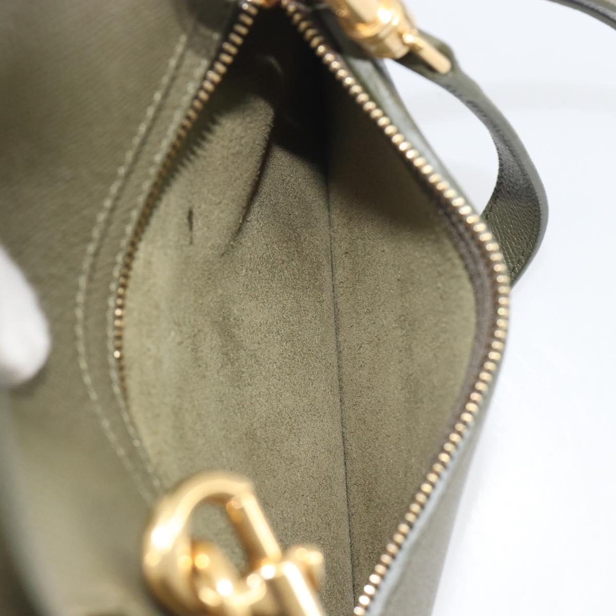 CELINE Belt Bag Leather Khaki Gold Tone Auth BA14799M