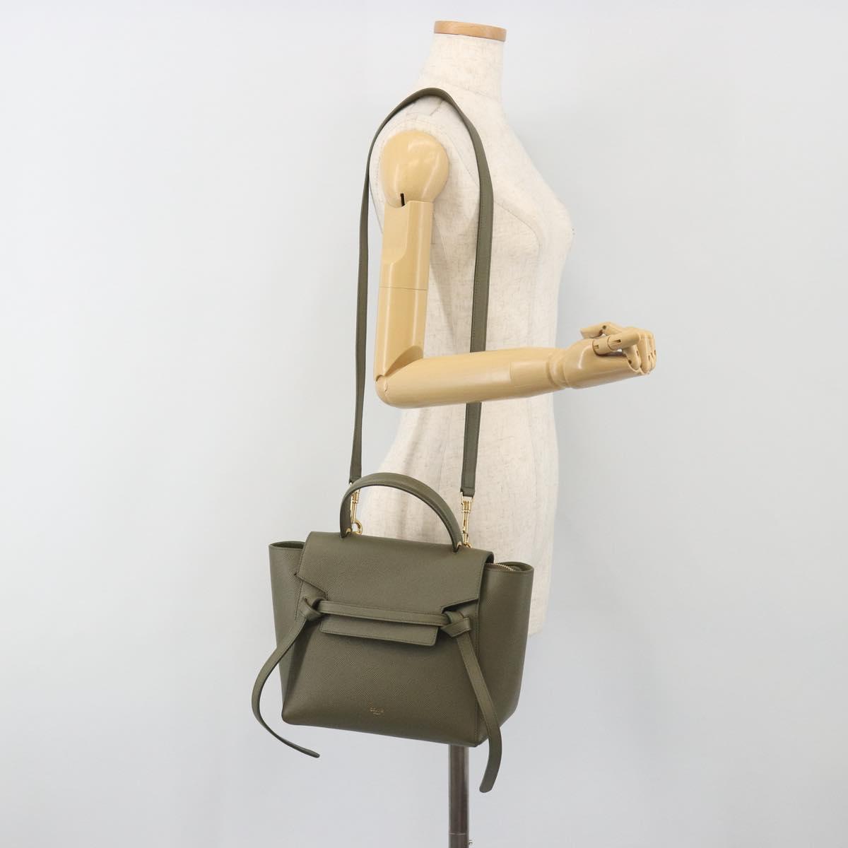 CELINE Belt Bag Leather Khaki Gold Tone Auth BA14799M