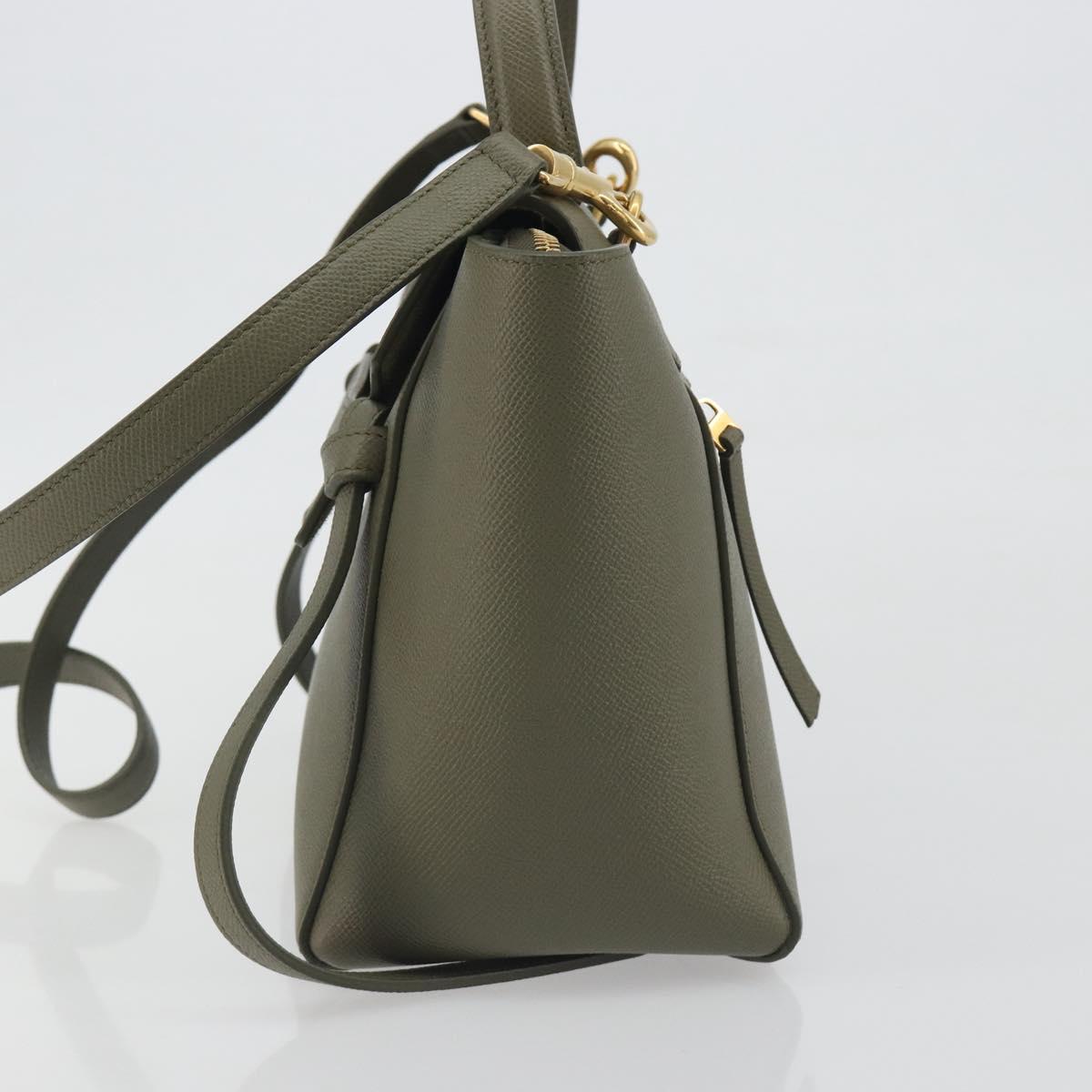 CELINE Belt Bag Leather Khaki Gold Tone Auth BA14799M