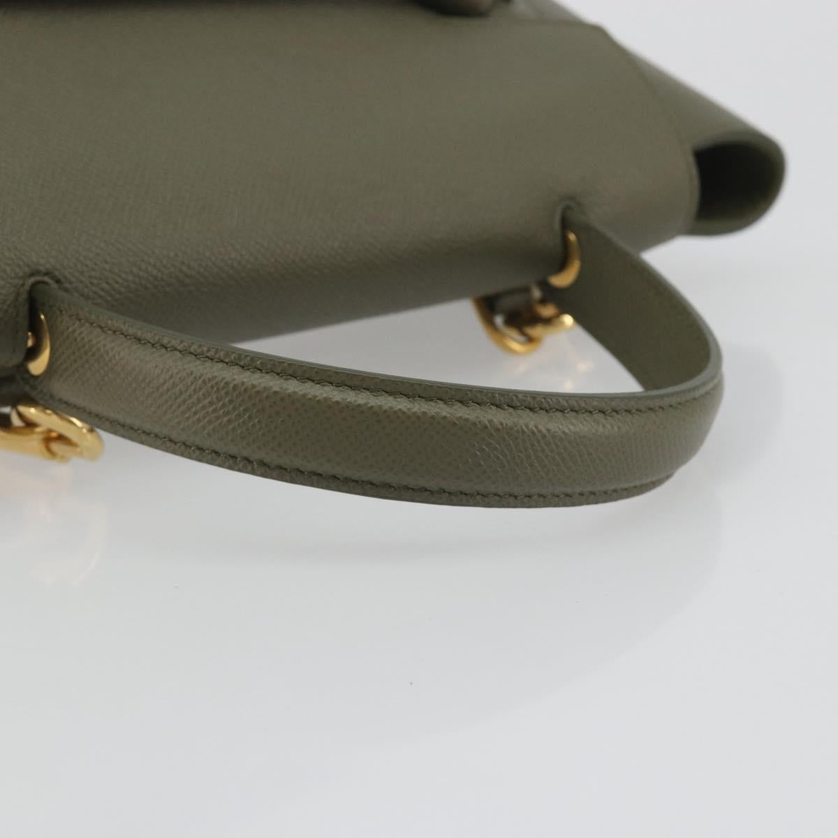 CELINE Belt Bag Leather Khaki Gold Tone Auth BA14799M