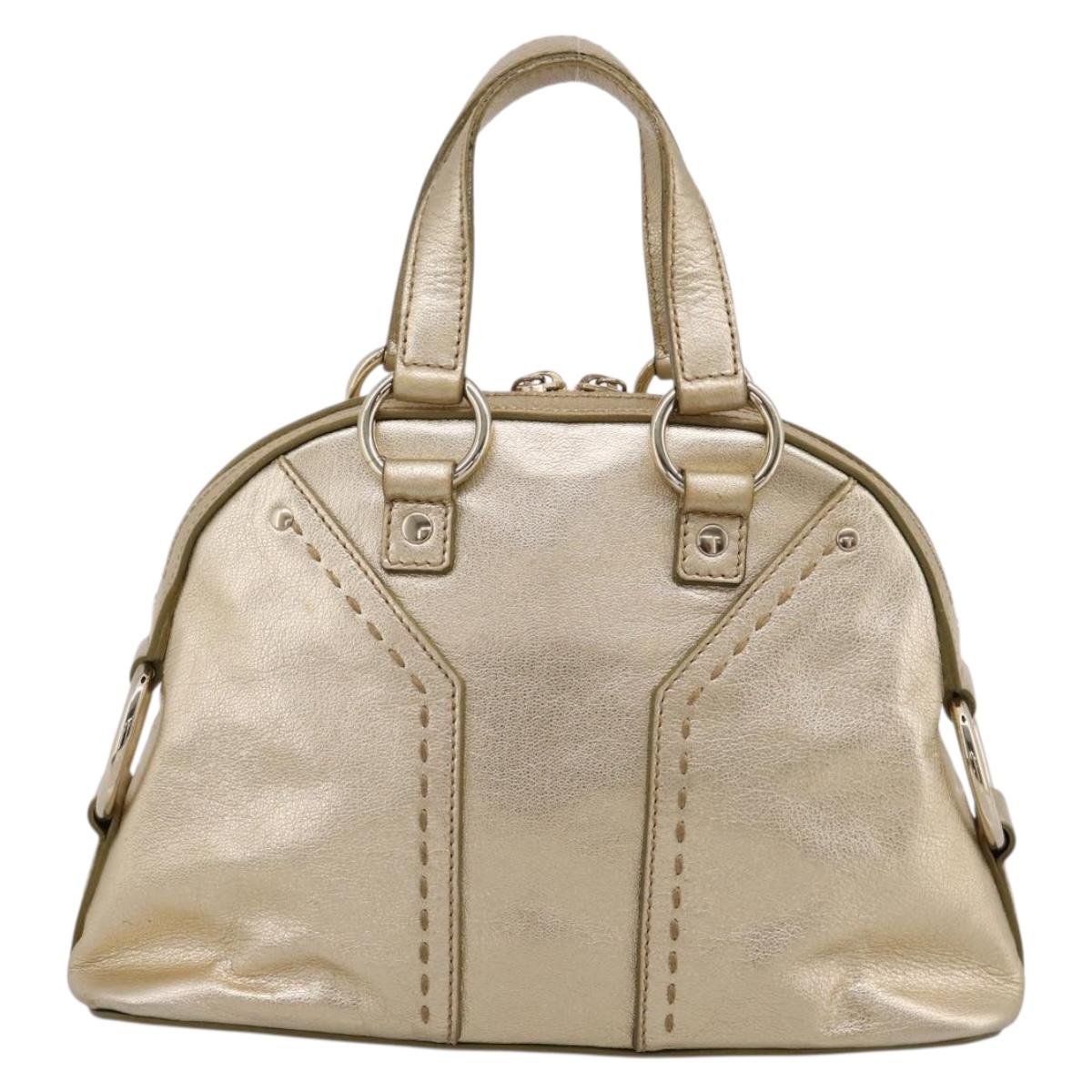 SAINT LAURENT Muse Hand Bag Leather Gold 160950 Auth BA14800V