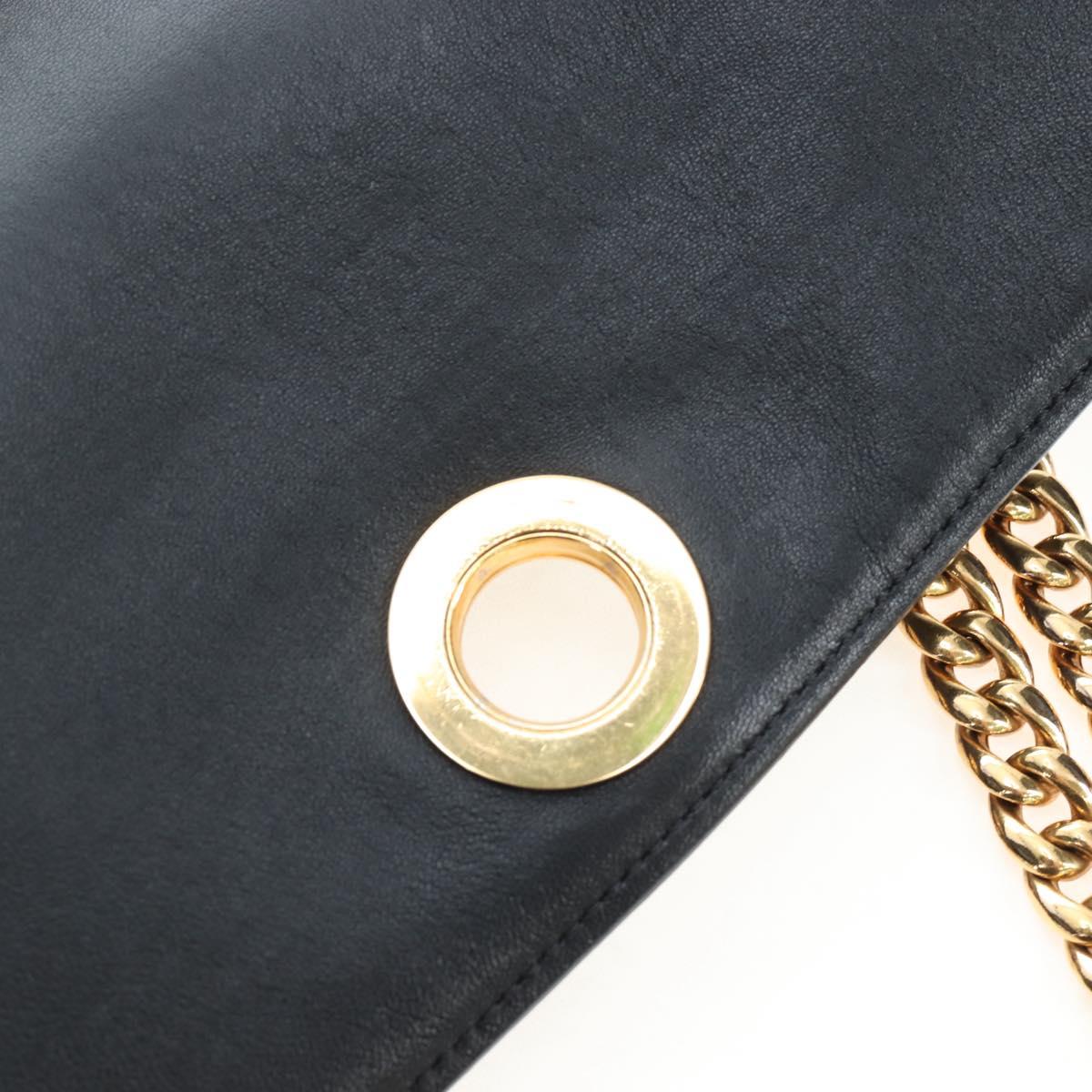CELINE Chain Shoulder Bag Leather Black Gold Tone Auth BA14803V