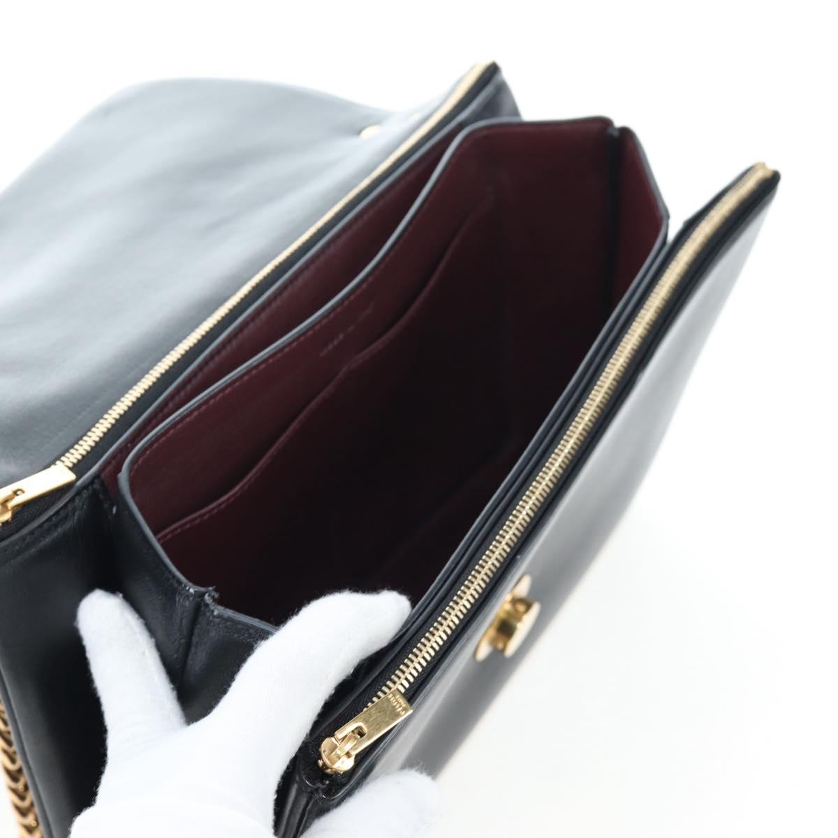 CELINE Chain Shoulder Bag Leather Black Gold Tone Auth BA14803V