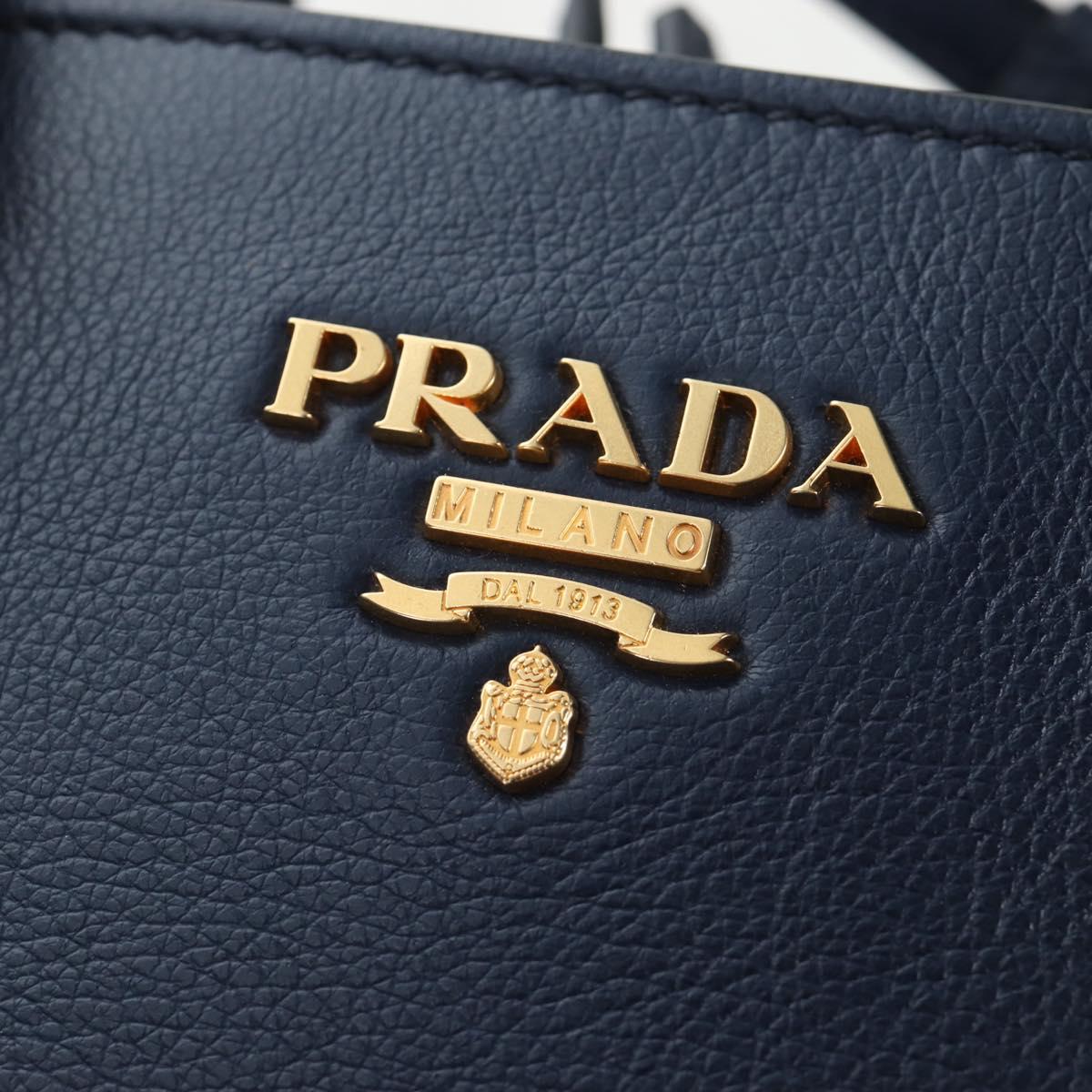 PRADA Vitterodino Hand Bag Leather 2way Navy Gold Tone Auth BA14804V