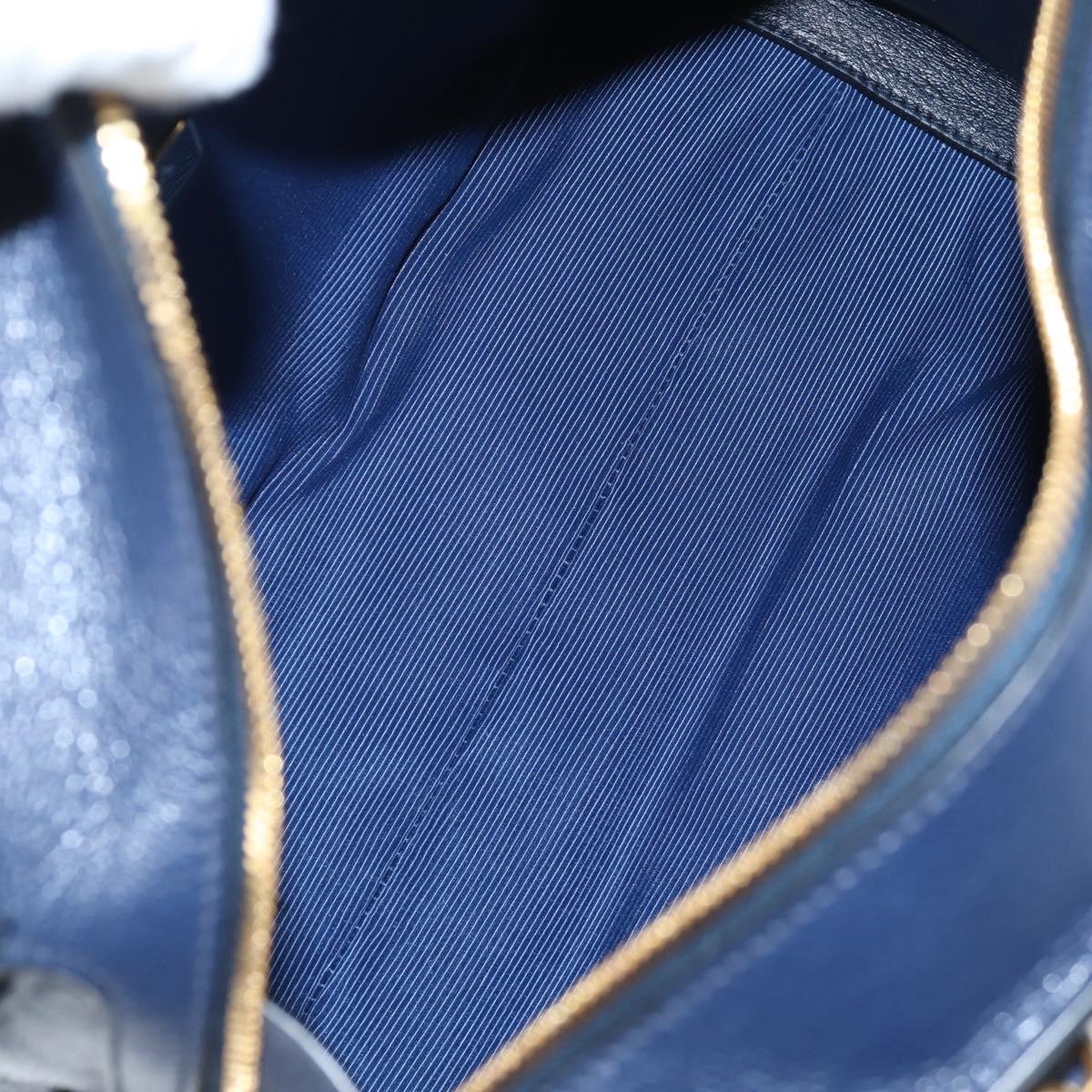 PRADA Vitterodino Hand Bag Leather 2way Navy Gold Tone Auth BA14804V
