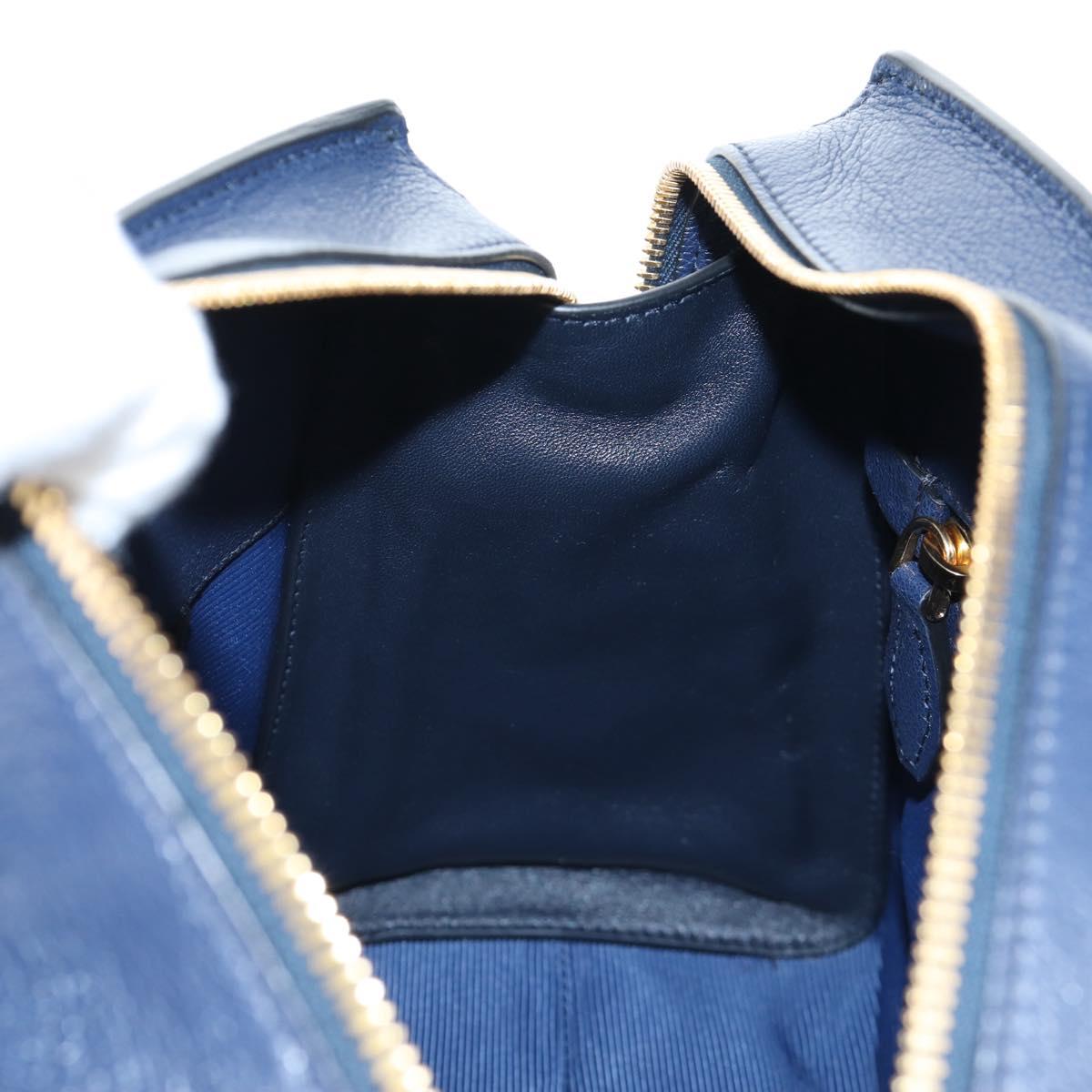 PRADA Vitterodino Hand Bag Leather 2way Navy Gold Tone Auth BA14804V