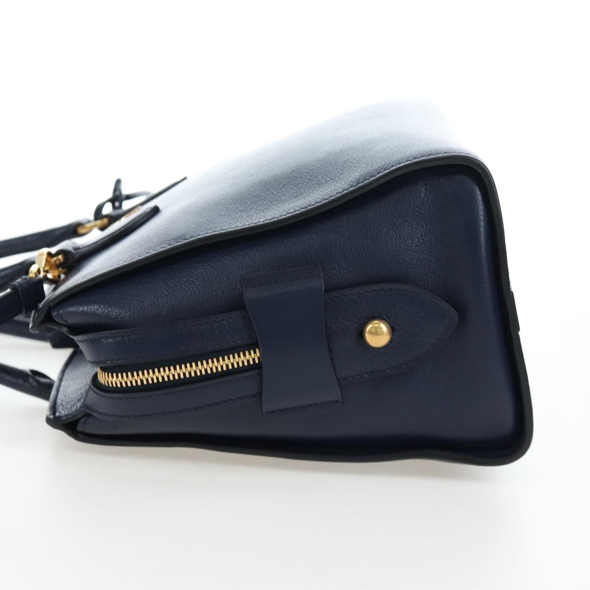 PRADA Vitterodino Hand Bag Leather 2way Navy Gold Tone Auth BA14804V