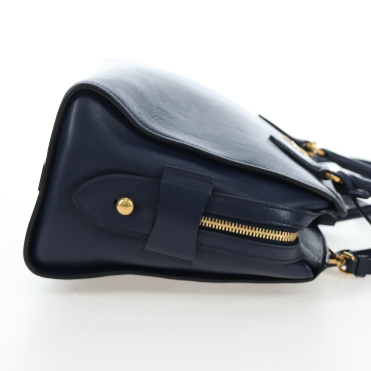 PRADA Vitterodino Hand Bag Leather 2way Navy Gold Tone Auth BA14804V