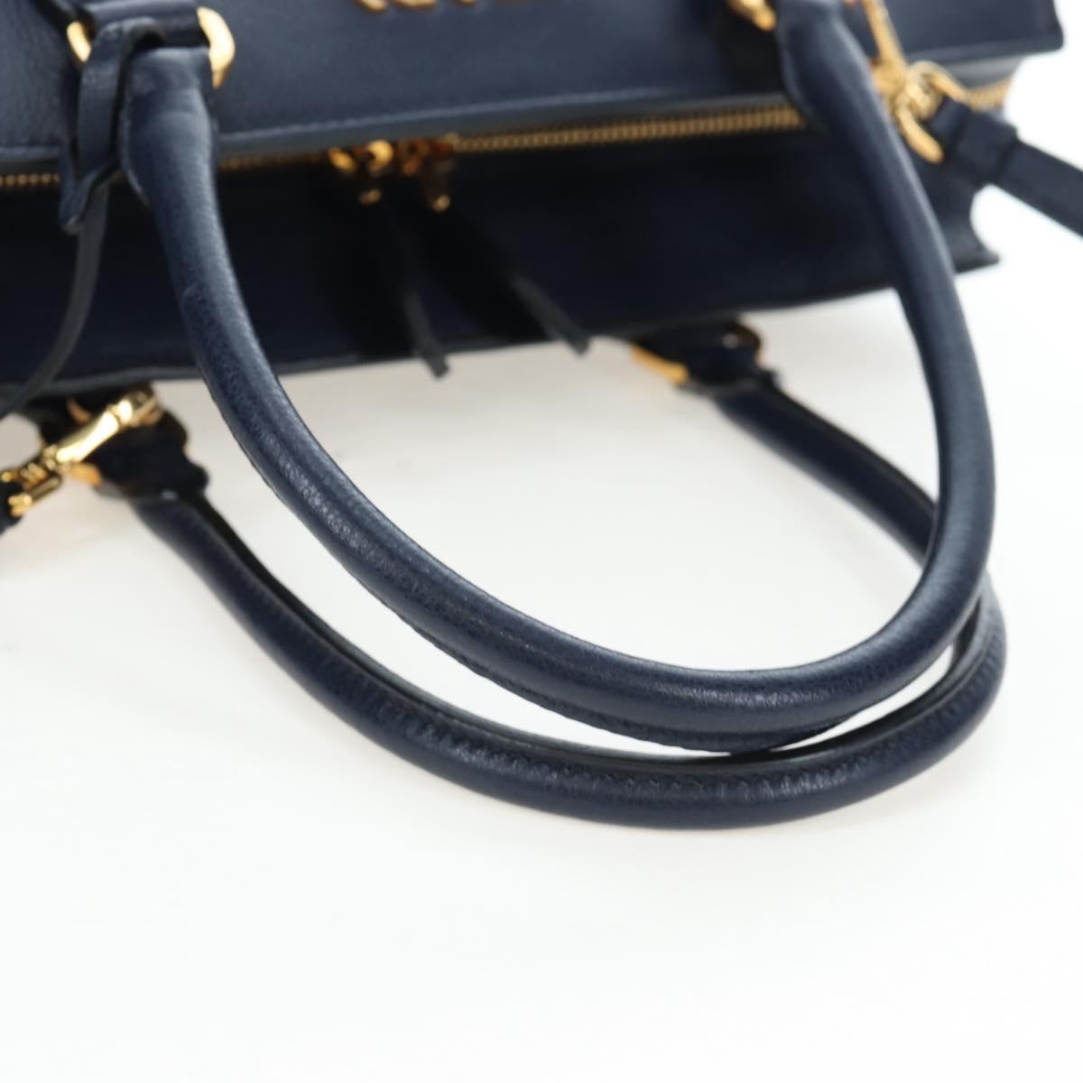 PRADA Vitterodino Hand Bag Leather 2way Navy Gold Tone Auth BA14804V